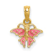 14k Yellow Gold Butterfly Pendant with Pink Enamel, Mini Charm for Women and Girls