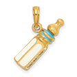 14k Yellow Gold Baby Bottle Pendant with Blue and White Enamel, Motherhood Charm