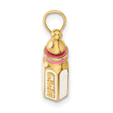 14k Yellow Gold Baby Bottle Pendant with White and Pink Enamel Accents, Motherhood Charm for Women