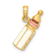 14k Yellow Gold Baby Bottle Pendant with White and Pink Enamel Accents, Motherhood Charm for Women