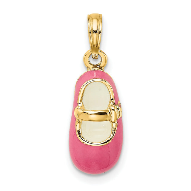 14k Yellow Gold Baby Shoe Pendant with Pink Enamel, Sentimental Keepsake Charm for Women