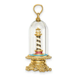 14k Yellow Gold Lighthouse Pendant with Glass Dome, Striped Nautical Design