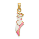 14k Yellow Gold Ballet Slipper Pendant with Pink and White Enamel, Dancer en Pointe Design