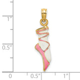14k Yellow Gold Ballet Slipper Pendant with Pink and White Enamel, Dancer en Pointe Design