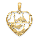 14k Yellow Gold Heart Pendant with Enamel Dolphins, Coral and Seaweed Design