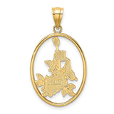 14k Yellow Gold Oval Pendant with Enamel Red Roses and Purple Butterfly, Floral Design
