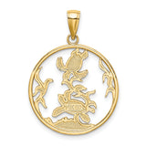 14k Yellow Gold Pendant with Enamel Sea Turtles and Seaweed Design, Ocean Theme