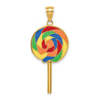 14k Yellow Gold Lollipop Candy Pendant with Colorful Enamel Swirl Design, Whimsical Charm