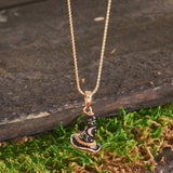 14k Yellow Gold Wizard Hat Pendant with Black Enamel and Green Star Accents, Whimsical Fantasy Theme
