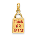 14k Yellow Gold Halloween Pendant with Enamel Jack-o-Lantern Trick or Treat Bag Design