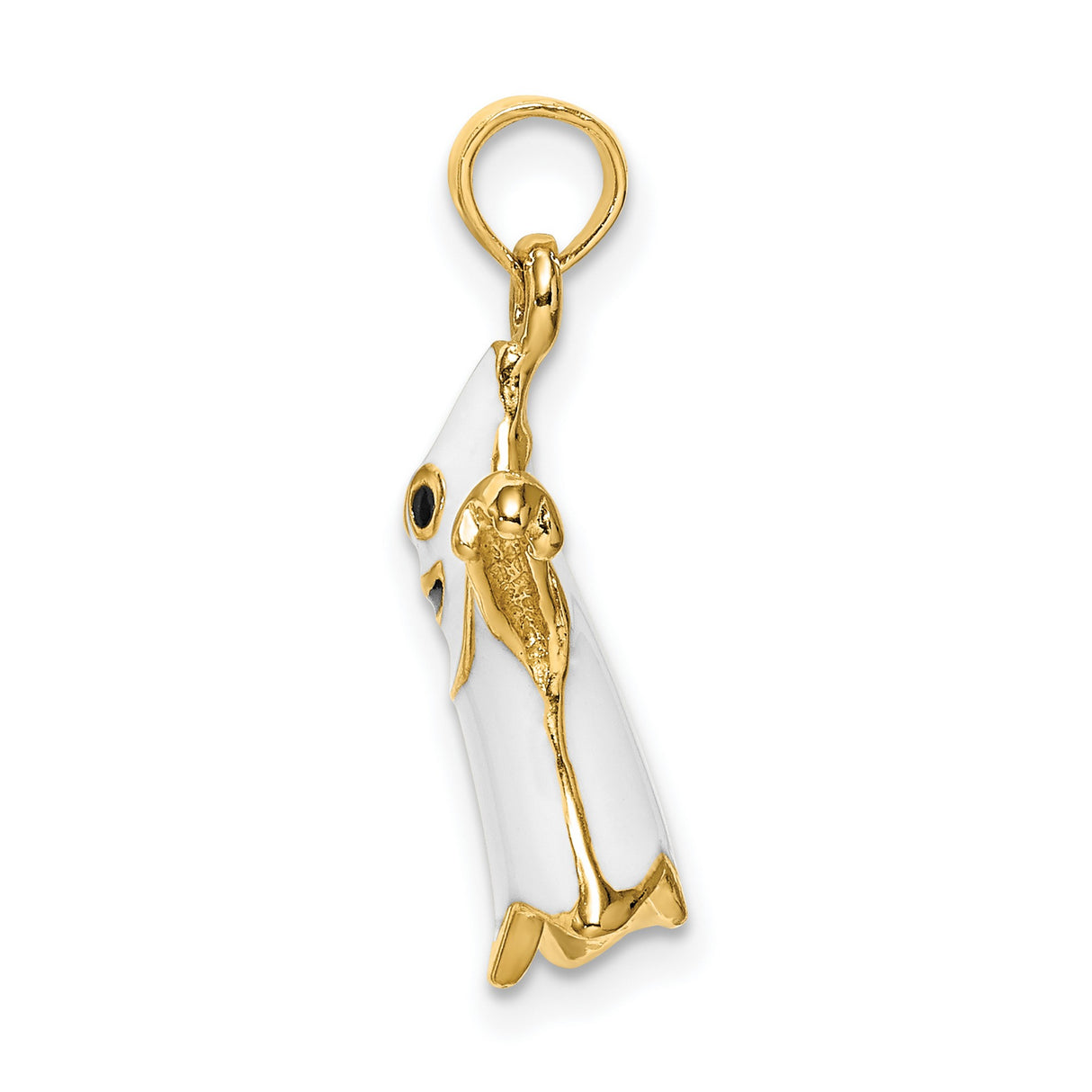 14k Yellow Gold Ghost Pendant with White Enamel Smiling Face, Halloween Charm