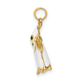14k Yellow Gold Ghost Pendant with White Enamel Smiling Face, Halloween Charm