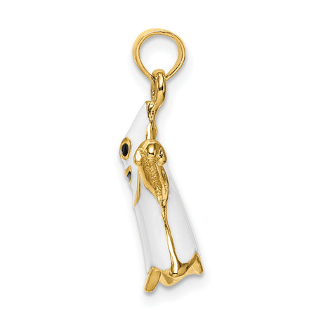 14k Yellow Gold Ghost Pendant with White Enamel Smiling Face, Halloween Charm