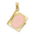 14k Yellow Gold Book Locket Pendant with Pink Enamel, Romantic Love Story Jewelry for Women