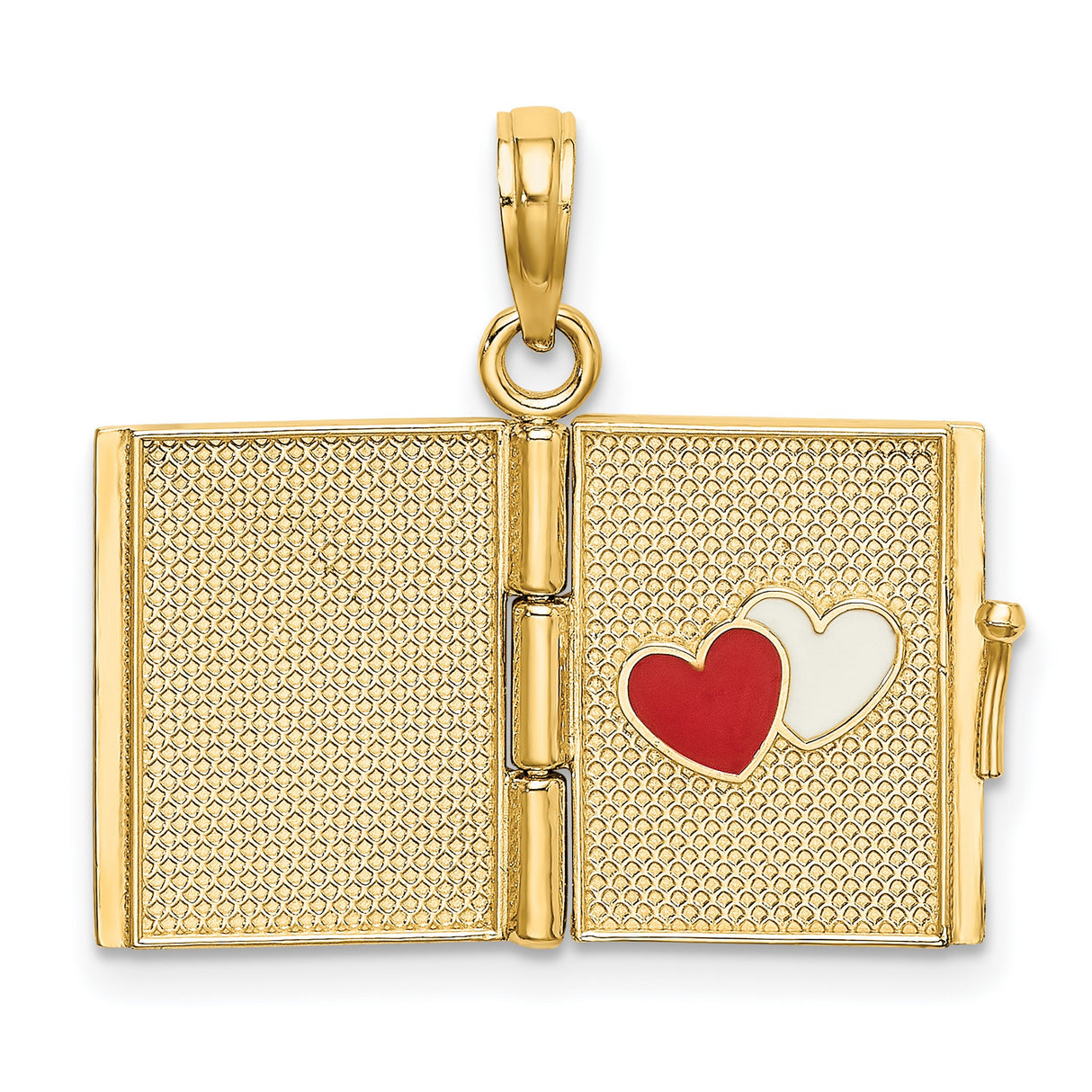 14k Yellow Gold Locket Pendant, Book Shaped with Love Story Design for Women
