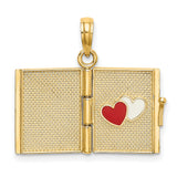 14k Yellow Gold Locket Pendant, Book Shaped with Love Story Design for Women