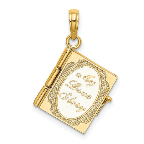 14k Yellow Gold Locket Pendant, Book Shaped with Love Story Design for Women