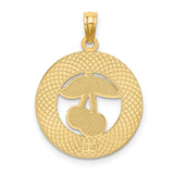 14k Yellow Gold Traverse City Pendant with Enamel Colorful Cherries, Michigan Souvenir Charm