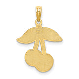 14k Yellow Gold Cherry Pendant with Red Enamel Cherries and Green Leaf, Nature-Inspired Charm
