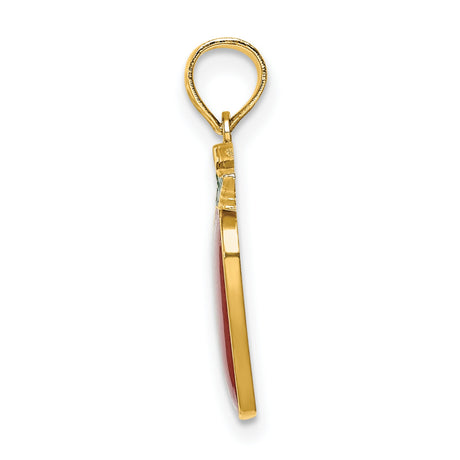 14k Yellow Gold Apple Pendant with Red Enamel and Green Leaf, Unisex Teacher Charm
