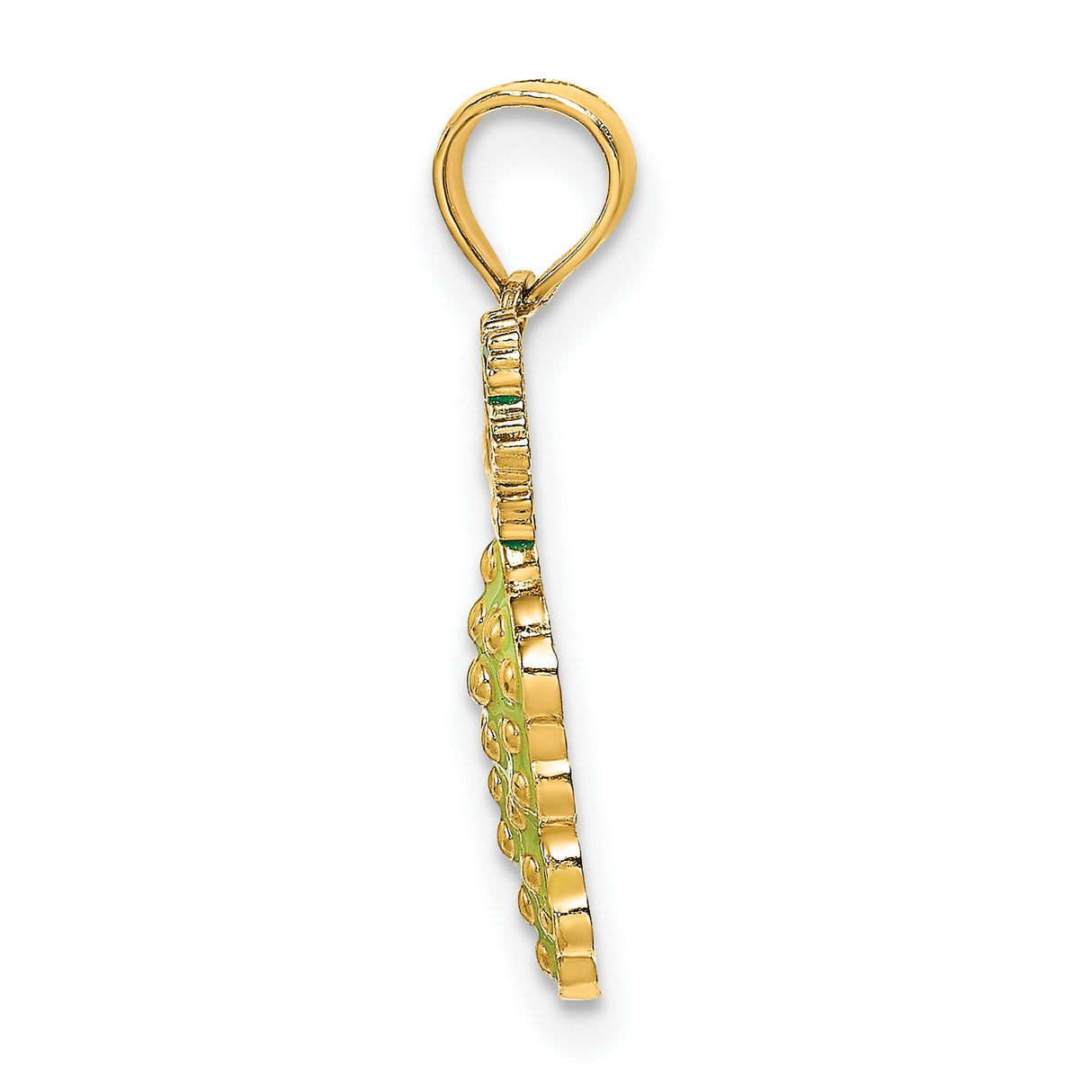14k Yellow Gold Grape Cluster Pendant with Green Enamel Leaves, Nature-Inspired Vine Charm