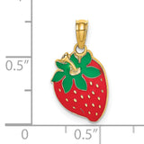 14k Yellow Gold Strawberry Pendant with Red and Green Enamel Detailing, Playful Fruit Charm
