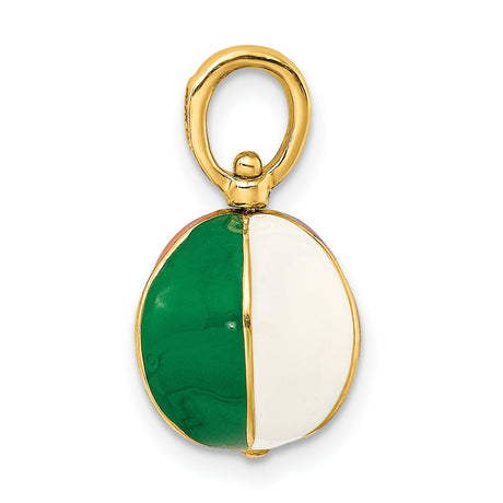 14k Yellow Gold Beach Ball Pendant with Green, Orange, and White Enamel Stripes
