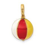 14k Yellow Gold Beach Ball Pendant with Green, Orange, and White Enamel Stripes