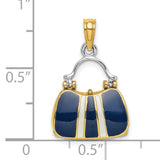 14k Yellow and Rhodium Gold Handbag Pendant with Navy Blue and White Enamel Accents