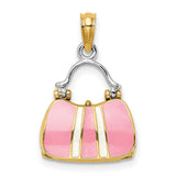 14k Multi-Tone Gold Handbag Pendant with Pink Enamel, Purse Charm Design for Women