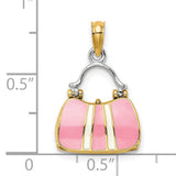 14k Multi-Tone Gold Handbag Pendant with Pink Enamel, Purse Charm Design for Women