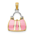 14k Multi-Tone Gold Handbag Pendant with Pink Enamel, Purse Charm Design for Women