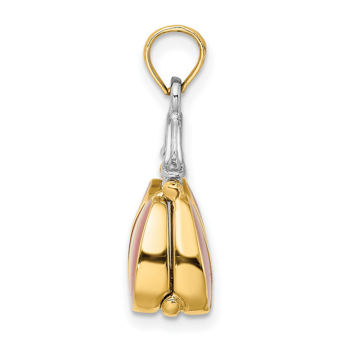 14k Yellow and Rhodium Gold Purse Pendant Charm with Red Enamel and White Stripes