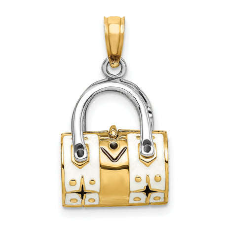 14k Yellow Gold Two-Tone Handbag Pendant, Fashion Purse Charm for Women