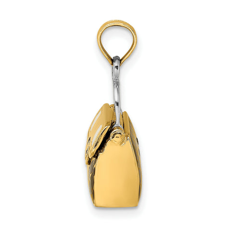 14k Multi-Tone Gold Handbag Pendant with Black and White Enamel, Quilted Purse Charm Design