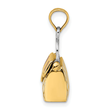 14k Multi-Tone Gold Handbag Pendant Charm with Pink, Red, and White Enamel Accents