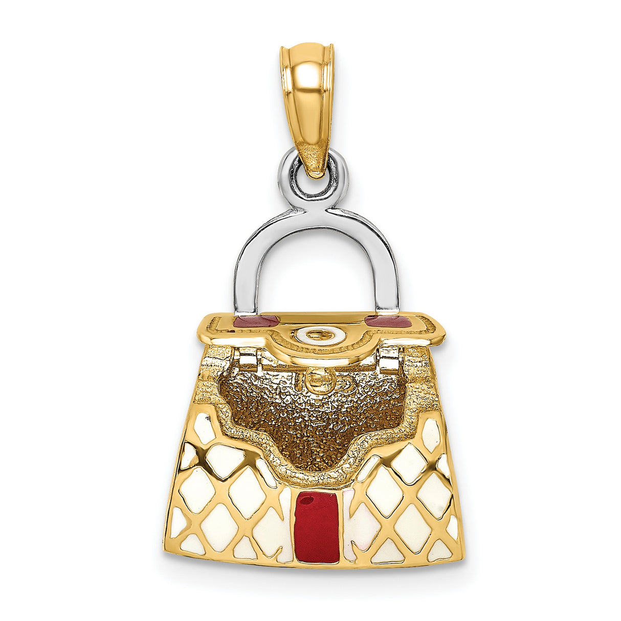 14k Multi-Tone Gold Handbag Pendant Charm with Pink, Red, and White Enamel Accents