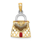 14k Multi-Tone Gold Handbag Pendant Charm with Pink, Red, and White Enamel Accents