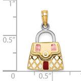 14k Multi-Tone Gold Handbag Pendant Charm with Pink, Red, and White Enamel Accents