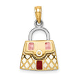 14k Multi-Tone Gold Handbag Pendant Charm with Pink, Red, and White Enamel Accents