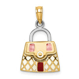 14k Multi-Tone Gold Handbag Pendant Charm with Pink, Red, and White Enamel Accents