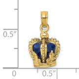 14k Yellow Gold Crown Pendant with Blue Enamel Detailing, Symbol of Power and Leadership