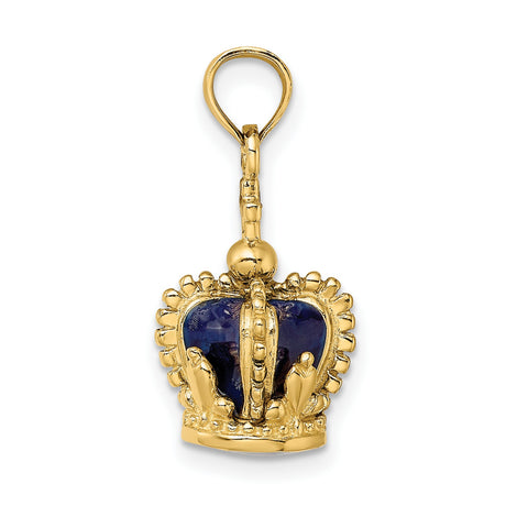 3-D Enamel Crown Cross On Top Charm Pendant in Real 14k Yellow Gold