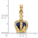3-D Enamel Crown Cross On Top Charm Pendant in Real 14k Yellow Gold