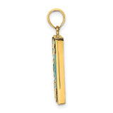 14k Yellow Gold Square Pendant with Blue Enamel, Pink Flower Accents, Vintage Floral Design