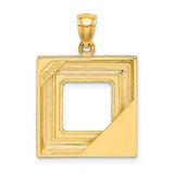 14k Yellow Gold Square Pendant with Blue Enamel, Pink Flower Accents, Vintage Floral Design