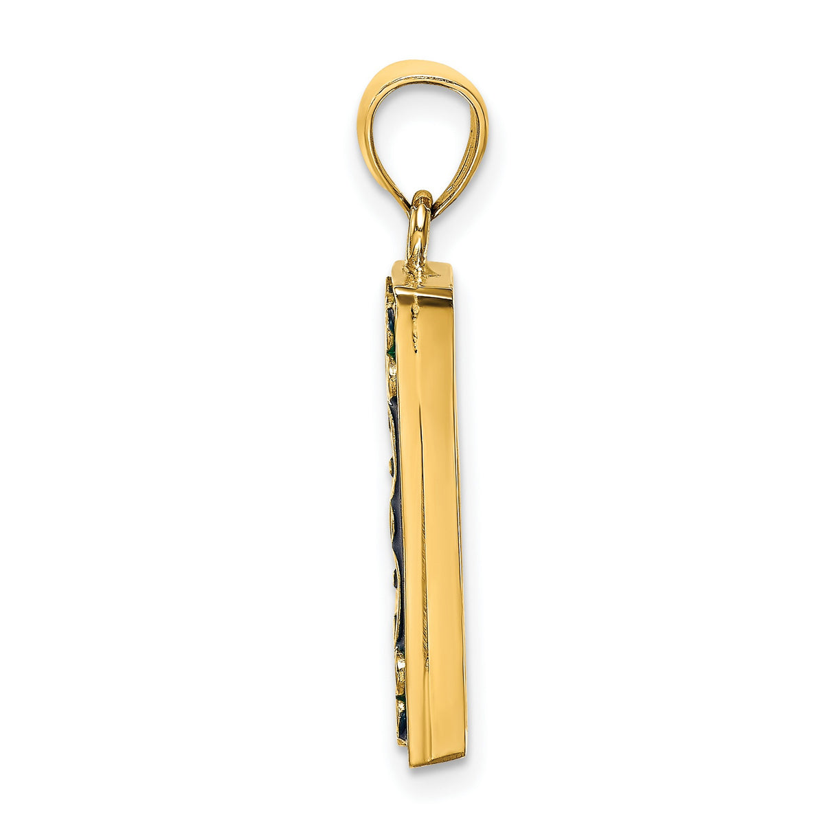 14k Yellow Gold Square Pendant with Enamel Floral Design and Scrollwork