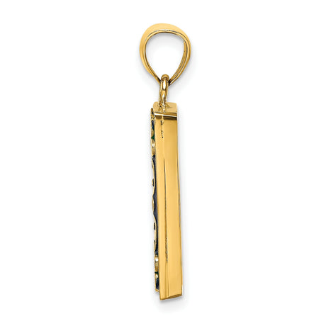 14k Yellow Gold Square Pendant with Enamel Floral Design and Scrollwork