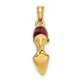 14k Yellow Gold Ankh Pendant with Red Enamel Detail, African Cultural Symbol Charm