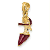 14k Yellow Gold Ankh Pendant with Red Enamel Detail, African Cultural Symbol Charm